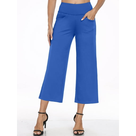 NELEUS Womens 25" Wide Leg Capri Pants Yoga Legging High Waist Cropprd Pants with Pockets,Blue,US Size XL
