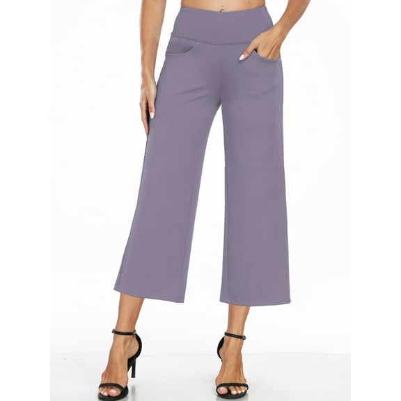 NELEUS Womens 25" Wide Leg Capri Pants Yoga Legging High Waist Cropprd Pants with Pockets,Light Purple,US Size L