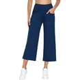 thumbnail image 1 of NELEUS Womens 25" Wide Leg Capri Pants Yoga Legging High Waist Cropprd Pants with Pockets,Navy Blue,US Size XL, 1 of 12