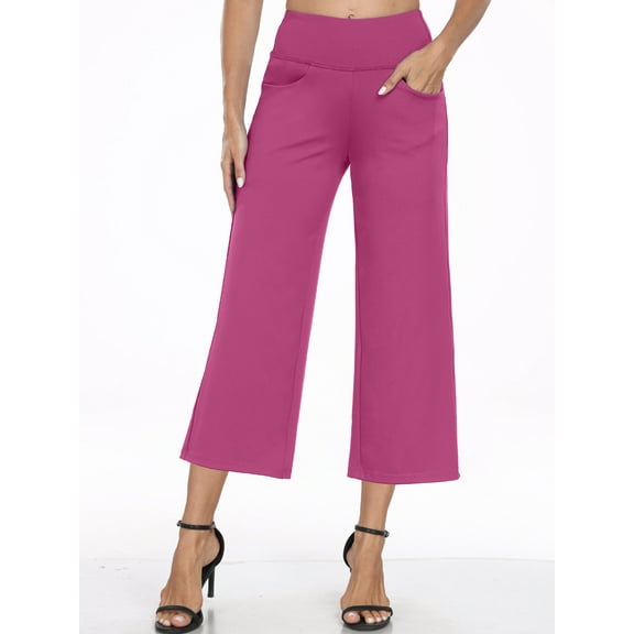 NELEUS Womens 25" Wide Leg Capri Pants Yoga Legging High Waist Cropprd Pants with Pockets,Rose pink,US Size M