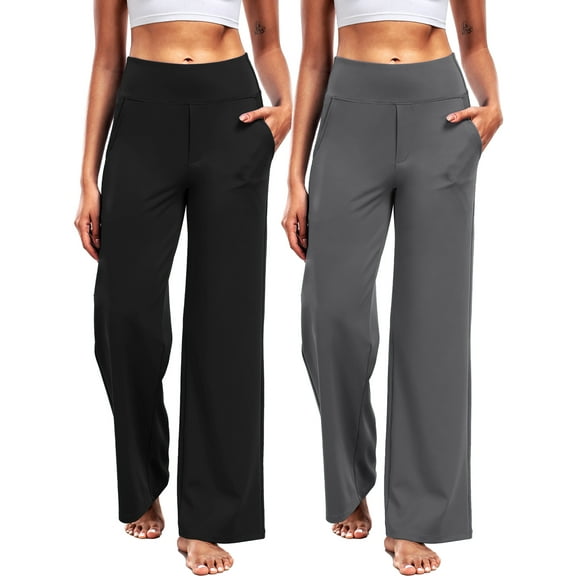NELEUS Womens 29" Wide Leg Pants Athletic Yoga Leggings Casual Sweatpants Stretch Dress with Pockets,Black Gray,US Size L