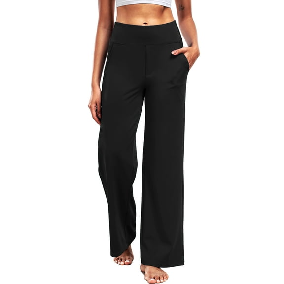 NELEUS Womens 29" Wide Leg Pants Athletic Yoga Leggings Casual Sweatpants Stretch Dress with Pockets,Black,US Size L