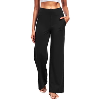 NELEUS Womens 29" Wide Leg Pants Athletic Yoga Leggings Casual Sweatpants Stretch Dress with Pockets,Black,US Size M