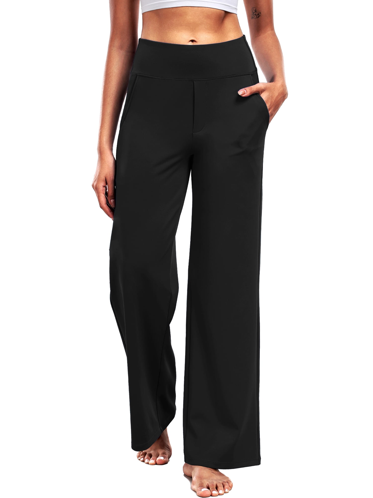 NELEUS Womens 29" Wide Leg Pants Athletic Yoga Leggings Casual Sweatpants Stretch Dress with Pockets,Black,US Size XL