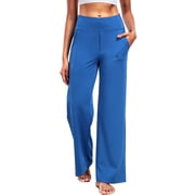 Womens 29" Wide Leg Pants Athletic Yoga Leggings Casual Sweatpants Stretch Dress with Pockets,Blue,US Size S
