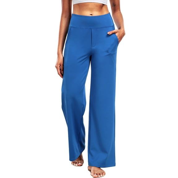 NELEUS Womens 29" Wide Leg Pants Athletic Yoga Leggings Casual Sweatpants Stretch Dress with Pockets,Blue,US Size XL