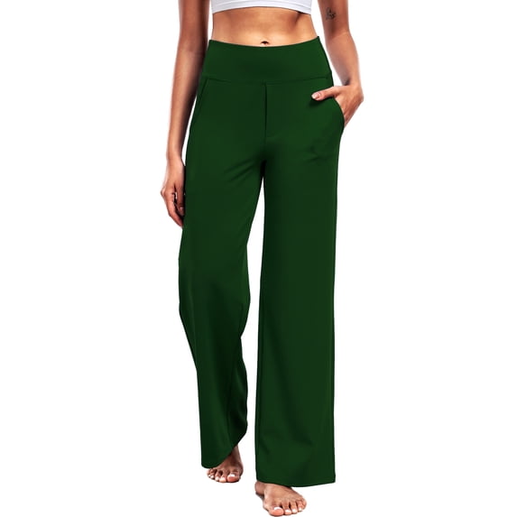 NELEUS Womens 29" Wide Leg Pants Athletic Yoga Leggings Casual Sweatpants Stretch Dress with Pockets,Dark Green,US Size L