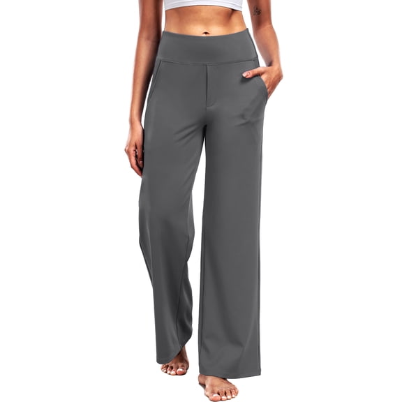 NELEUS Womens Plus Size 29" Wide Leg Pants Athletic Yoga Leggings Casual Sweatpants Stretch Dress with Pockets,Gray,US Size 2XL