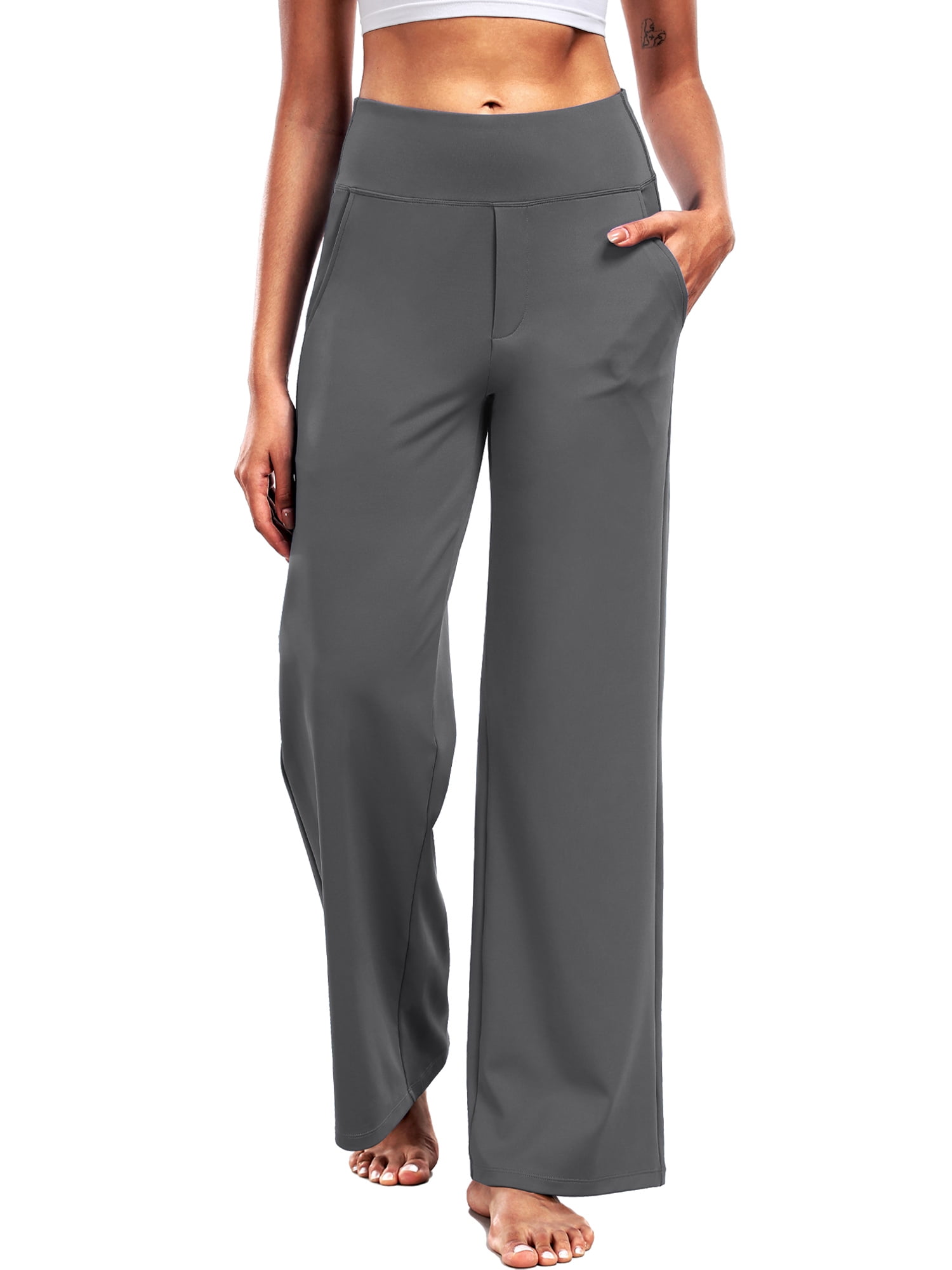NELEUS Womens 29" Wide Leg Pants Athletic Yoga Leggings Casual Sweatpants Stretch Dress with Pockets,Gray,US Size S