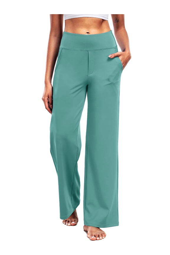 Womens Plus Size 29" Wide Leg Pants Athletic Yoga Leggings Casual Sweatpants Stretch Dress with Pockets,Light Green,US Size 2XL