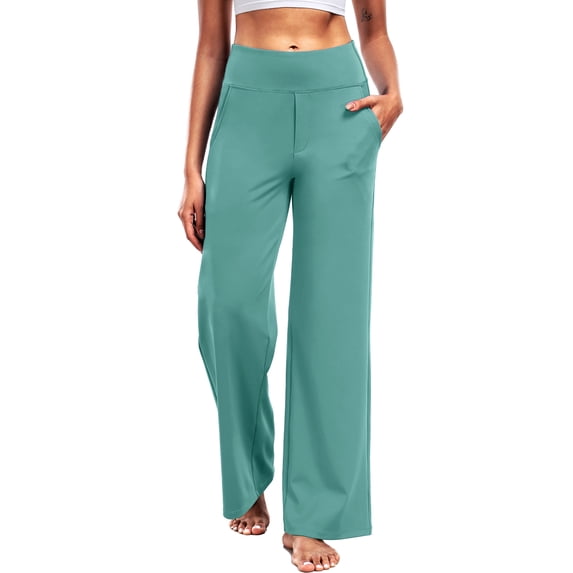 NELEUS Womens 29" Wide Leg Pants Athletic Yoga Leggings Casual Sweatpants Stretch Dress with Pockets,Light Green,US Size S