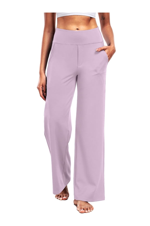 Womens 29" Wide Leg Pants Athletic Yoga Leggings Casual Sweatpants Stretch Dress with Pockets,Light Pink,US Size S