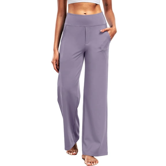 NELEUS Womens 29" Wide Leg Pants Athletic Yoga Leggings Casual Sweatpants Stretch Dress with Pockets,Light Purple,US Size M