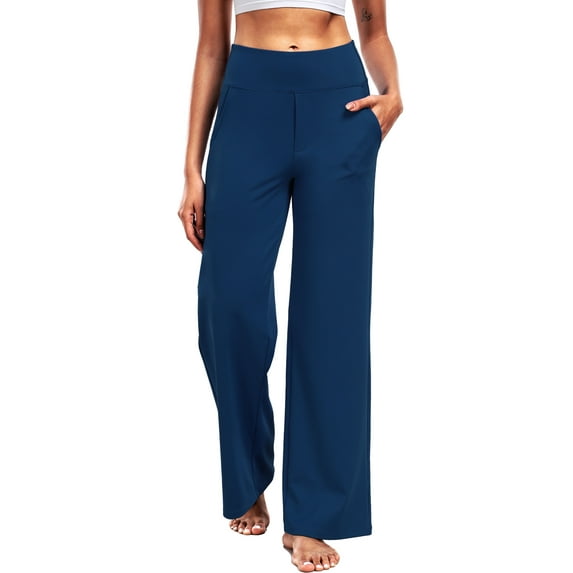 NELEUS Womens 29" Wide Leg Pants Athletic Yoga Leggings Casual Sweatpants Stretch Dress with Pockets,Navy Blue,US Size XL