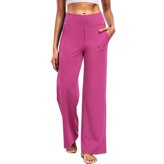 NELEUS Womens 29" Wide Leg Pants Athletic Yoga Leggings Casual Sweatpants Stretch Dress with Pockets,Rose Pink,US Size 2XL