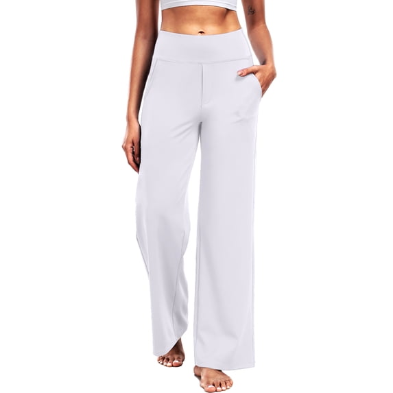 NELEUS Womens 29" Wide Leg Pants Athletic Yoga Leggings Casual Sweatpants Stretch Dress with Pockets,White,US Size M