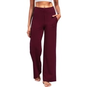 Womens 29" Wide Leg Pants Athletic Yoga Leggings Casual Sweatpants Stretch Dress with Pockets,Wine Red,US Size L