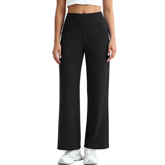 NELEUS Womens 29" Wide Leg Pants Athletic Yoga Stretch Loose Legging Casual Sweatpants with Pockets,Black,US Size S