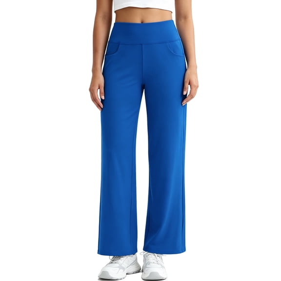 NELEUS Womens 29" Wide Leg Pants Athletic Yoga Stretch Loose Legging Casual Sweatpants with Pockets,Blue,US Size L