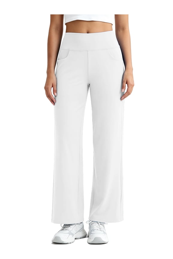 Womens 29" Wide Leg Pants Athletic Yoga Stretch Loose Legging Casual Sweatpants with Pockets,White,US Size S
