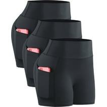 NELEUS Womens 3" Compression Yoga Shorts With Pockets High Waist Tummy Control,Black+Black+Black,US Size L