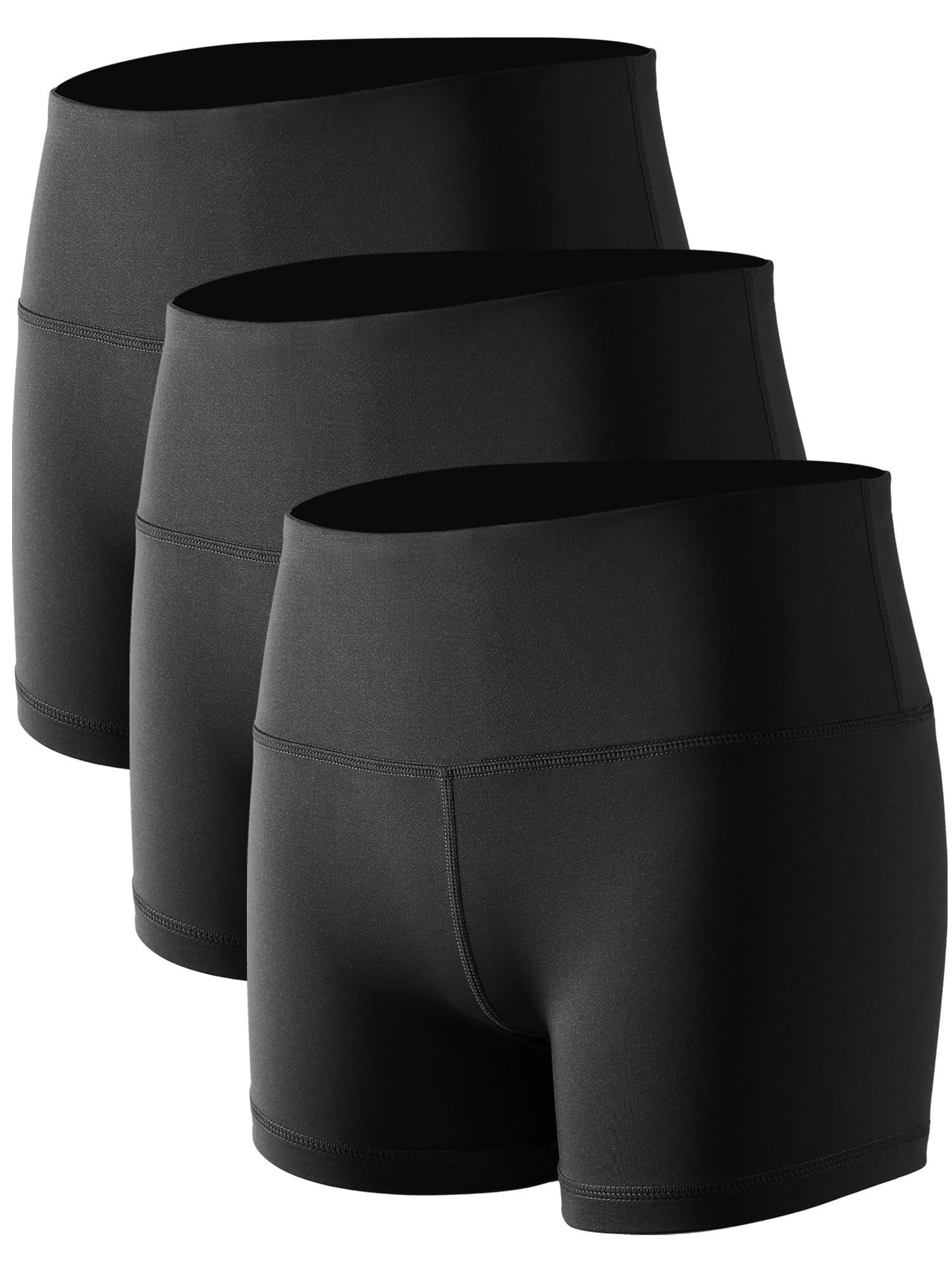 Womens 3" Spandex Booty Shorts for Yoga Gym Cheer High Waist with Inner Waistband Pocket 3 Pack,Black,US Size XL