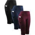 thumbnail image 1 of NELEUS Womens 3 Pack Capri Shorts 14" Knee Length with Pockets High Waist Stretch for Yoga Workout Exercise,Black+Navy Blue+Wine Red,US Size S, 1 of 9