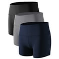 thumbnail image 1 of NELEUS Womens 3" Spandex Booty Shorts for Yoga Gym Cheer High Waist with Inner Waistband Pocket 3 Pack,Black+Gray+Navy Blue,US Size M, 1 of 7