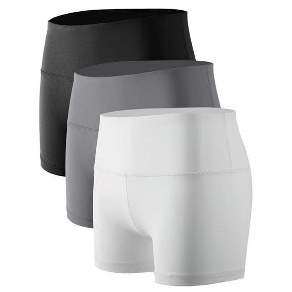NELEUS Womens 3" Spandex Booty Shorts for Yoga Gym Cheer High Waist with Inner Waistband Pocket 3 Pack,Black Gray White,US Size M