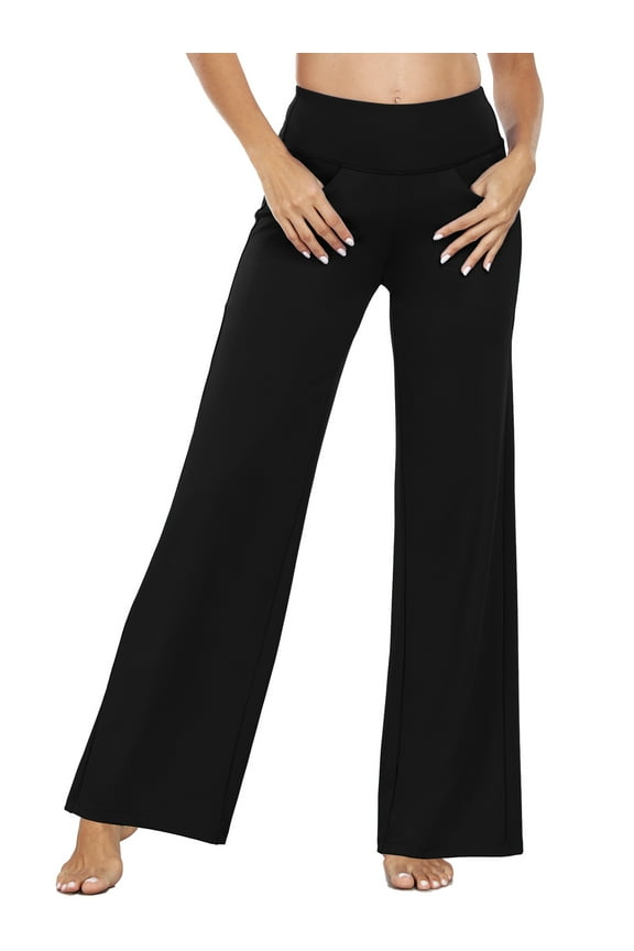 Womens 31" Wide Leg Pants Athletic Yoga Stretch Loose Legging Casual Sweatpants with Pockets,Black,US Size M