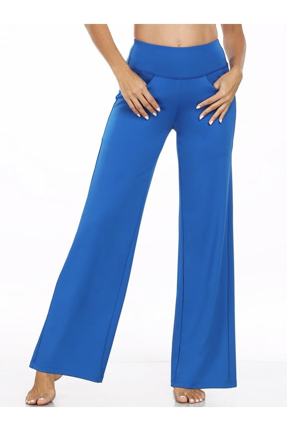 Womens 31" Wide Leg Pants Athletic Yoga Stretch Loose Legging Casual Sweatpants with Pockets,Blue,US Size 2XL