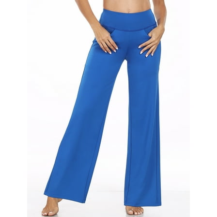 NELEUS Womens 31" Wide Leg Pants Athletic Yoga Stretch Loose Legging Casual Sweatpants with Pockets,Blue,US Size L