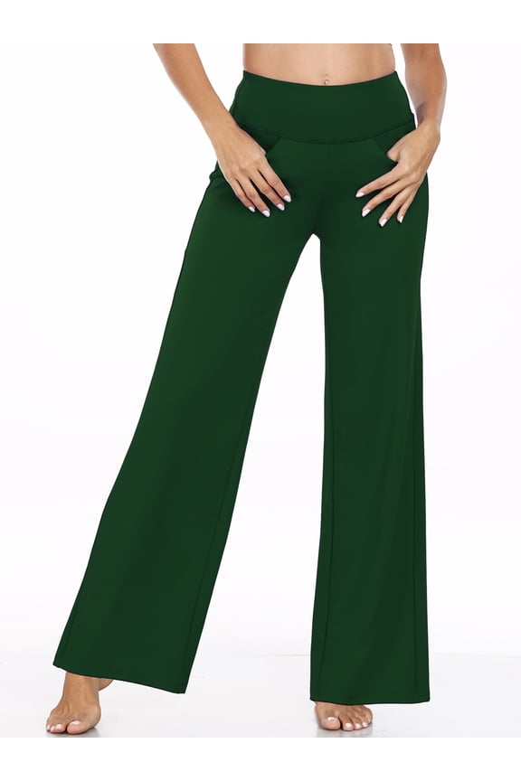 Womens Plus Size 31" Wide Leg Pants Athletic Yoga Stretch Loose Legging Casual Sweatpants with Pockets,Dark Green,US Size 2XL
