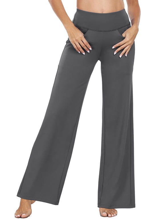 Womens 31" Wide Leg Pants Athletic Yoga Stretch Loose Legging Casual Sweatpants with Pockets,Gray,US Size XL