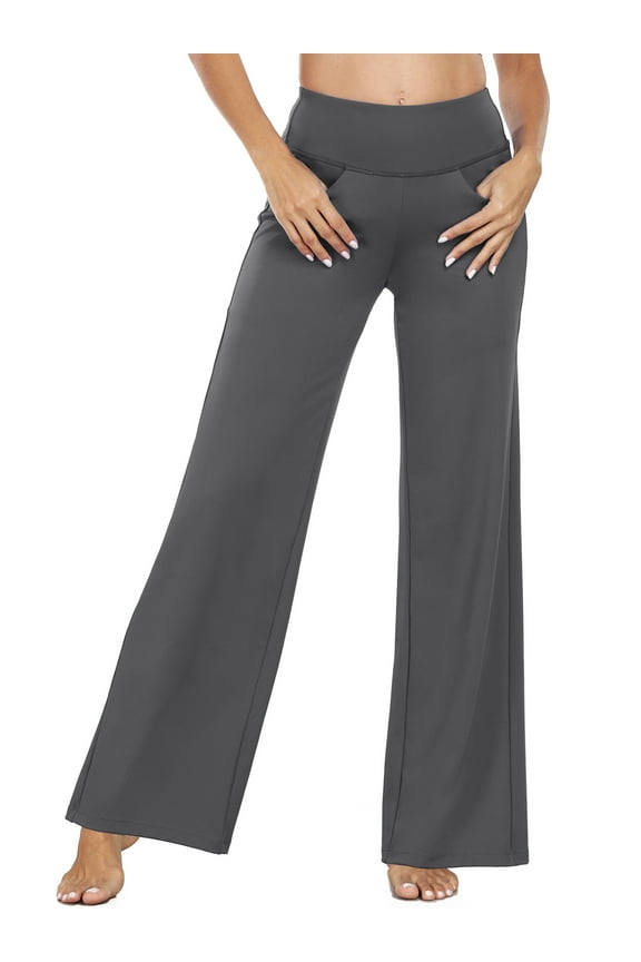 Womens 31" Wide Leg Pants Athletic Yoga Stretch Loose Legging Casual Sweatpants with Pockets,Gray,US Size XL