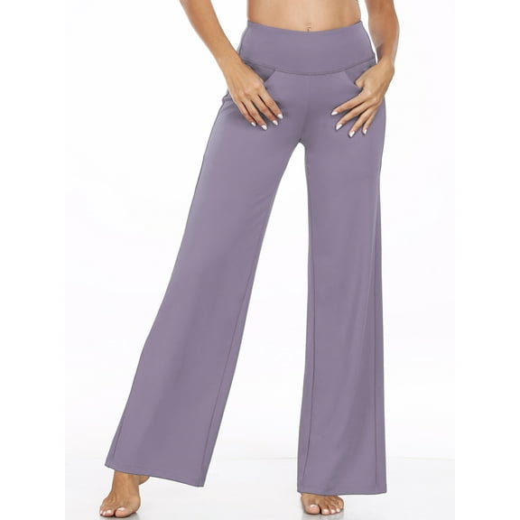 NELEUS Womens 31" Wide Leg Pants Athletic Yoga Stretch Loose Legging Casual Sweatpants with Pockets,Light Purple,US Size 2XL
