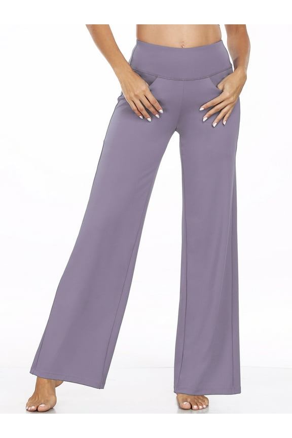 Womens 31" Wide Leg Pants Athletic Yoga Stretch Loose Legging Casual Sweatpants with Pockets,Light Purple,US Size M