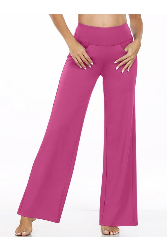 Womens 31" Wide Leg Pants Athletic Yoga Stretch Loose Legging Casual Sweatpants with Pockets,Rose pink,US Size 2XL