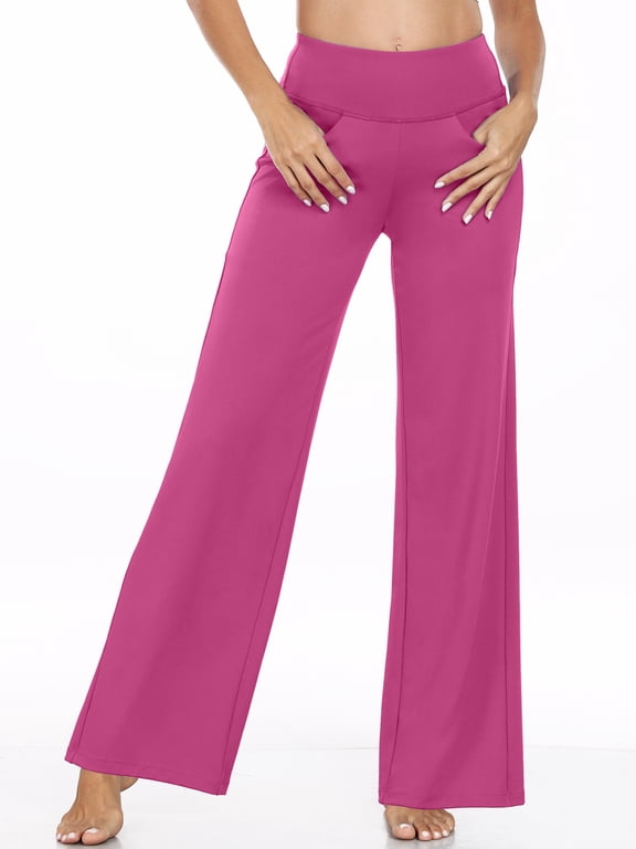 Womens 31" Wide Leg Pants Athletic Yoga Stretch Loose Legging Casual Sweatpants with Pockets,Rose pink,US Size S