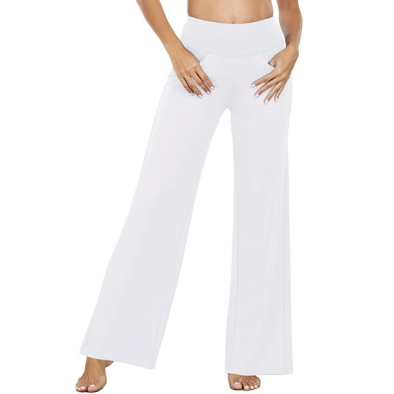 NELEUS Womens 31" Wide Leg Pants Athletic Yoga Stretch Loose Legging Casual Sweatpants with Pockets,White,US Size 2XL