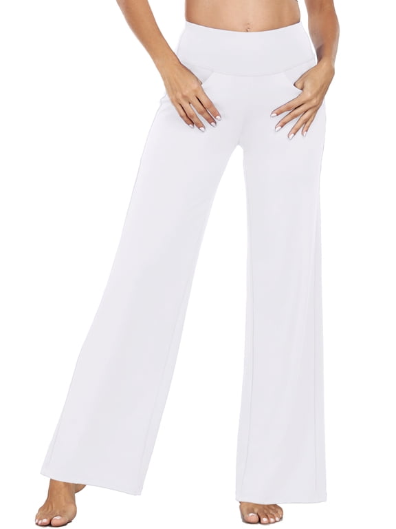 Womens Plus Size 31" Wide Leg Pants Athletic Yoga Stretch Loose Legging Casual Sweatpants with Pockets,White,US Size 2XL