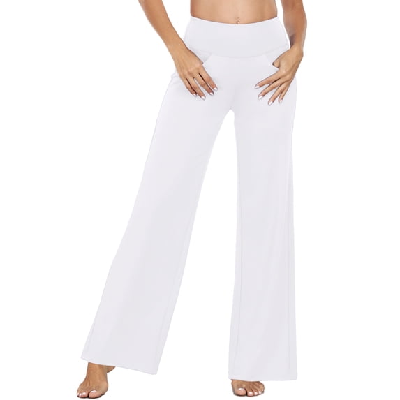 NELEUS Womens 31" Wide Leg Pants Athletic Yoga Stretch Loose Legging Casual Sweatpants with Pockets,White,US Size M