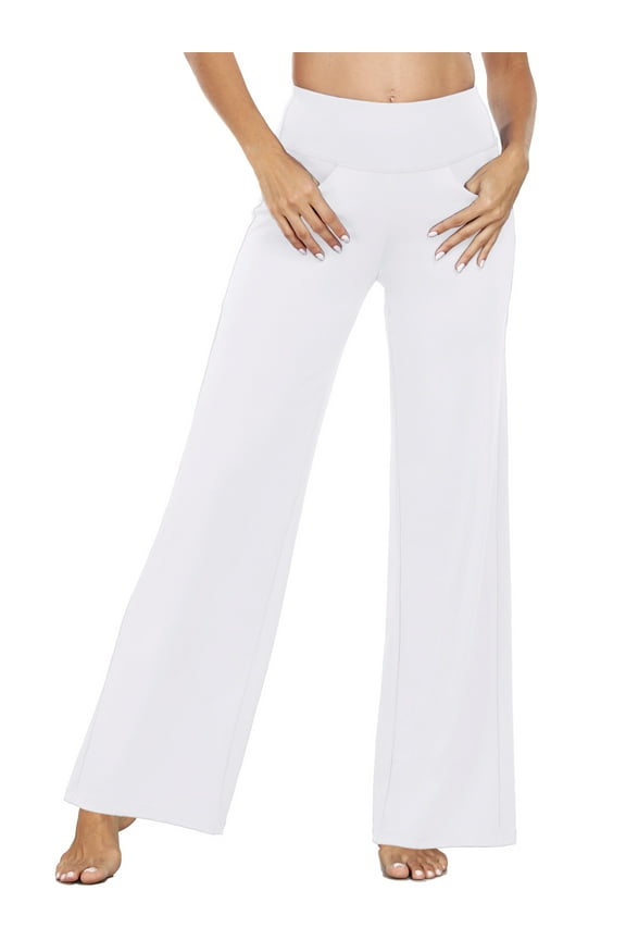 Womens 31" Wide Leg Pants Athletic Yoga Stretch Loose Legging Casual Sweatpants with Pockets,White,US Size S