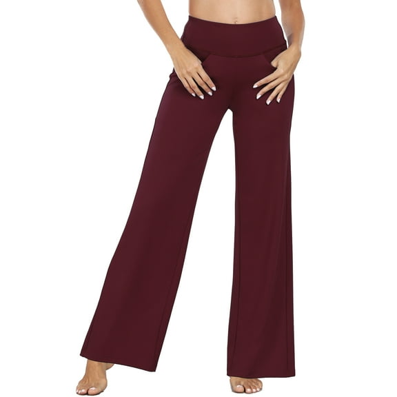 NELEUS Womens 31" Wide Leg Pants Athletic Yoga Stretch Loose Legging Casual Sweatpants with Pockets,Wine Red,US Size XL