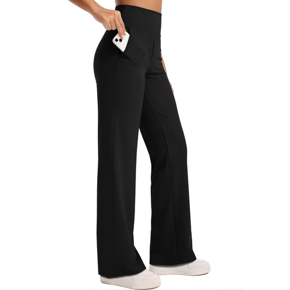 NELEUS Womens 31" Wide Leg Pants Athletic Yoga Leggings Casual Sweatpants Stretch Dress with Pockets,Black,US Size M
