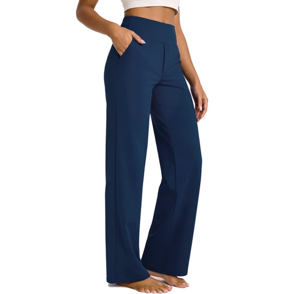 NELEUS Womens 31" Wide Leg Pants Athletic Yoga Leggings Casual Sweatpants Stretch Dress with Pockets,Navy Blue,US Size S