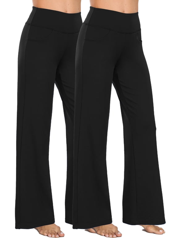Womens Plus Size 31" Wide Leg Pants Athletic Yoga Stretch Loose Legging Casual Sweatpants with Pockets,Black+Black,US Size 2XL
