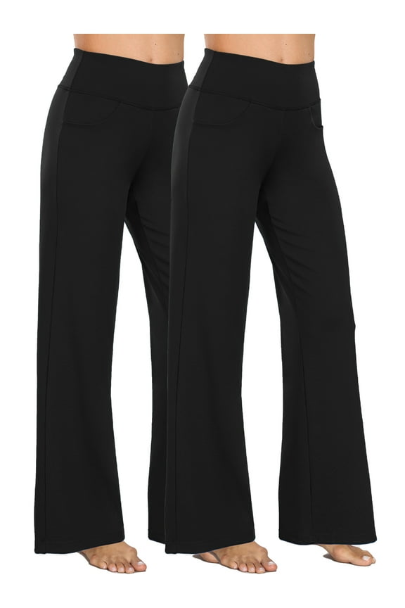 Womens 31" Wide Leg Pants Athletic Yoga Stretch Loose Legging Casual Sweatpants with Pockets,Black+Black,US Size S