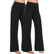 Womens 31" Wide Leg Pants Athletic Yoga Stretch Loose Legging Casual Sweatpants with Pockets,Black+Black,US Size XL