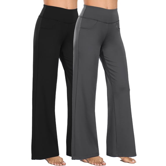 NELEUS Womens 31" Wide Leg Pants Athletic Yoga Stretch Loose Legging Casual Sweatpants with Pockets,Black+Gray,US Size S
